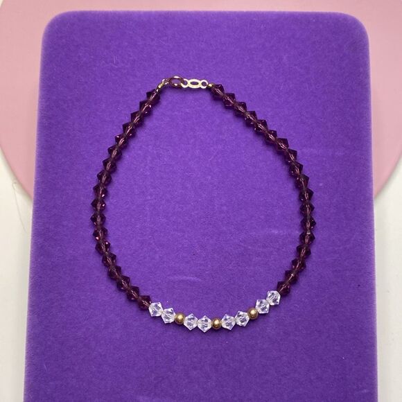 💛 Vintage 14k Gold & Purple/White Austrian Crystal Stacking Bracelet - Picture 4 of 5